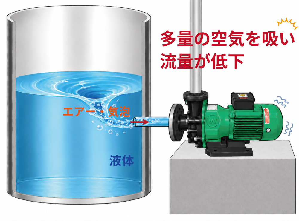 吸込側から空気を巻き込む状態